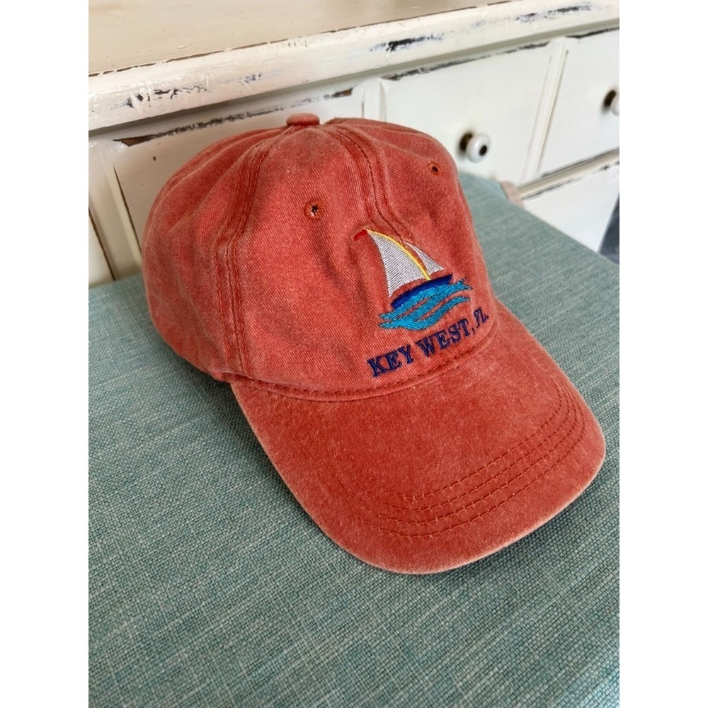 Life In Paradise KEY WEST Cap Dad Hat Washed Burnt Orange Sailboat Strapback - Picture 2 of 10